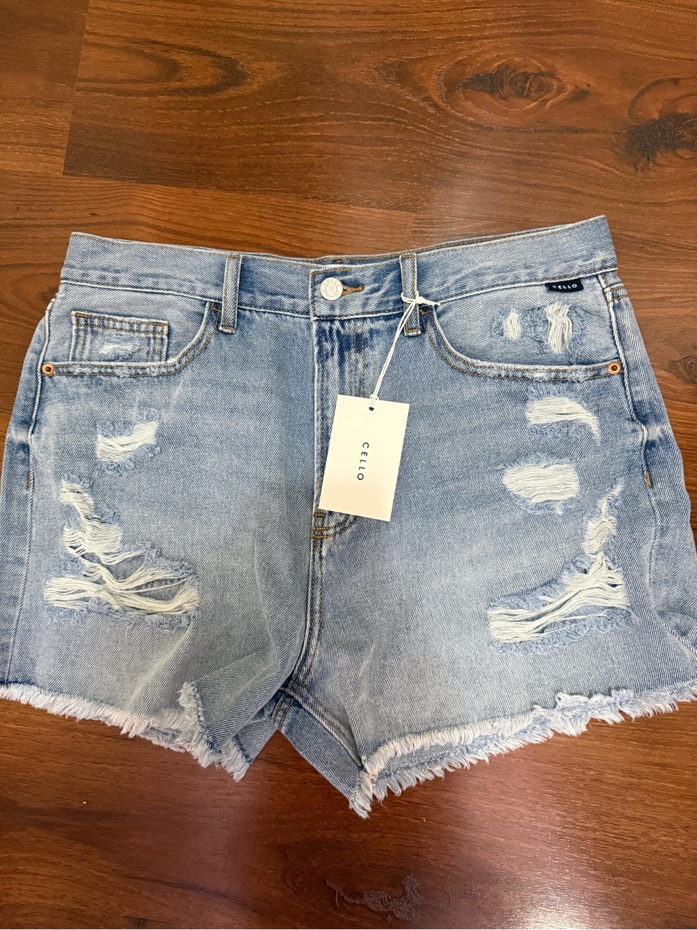 Cello Light Blue Distressed Frayed Hem Denim Shorts